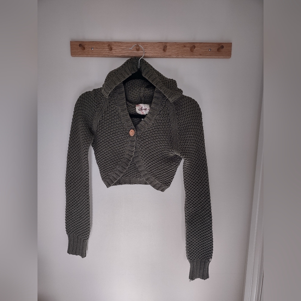 Vintage Song Cotton Knit Shrug Sweater In Green Size Small